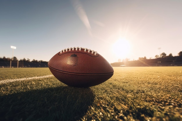 Nfl ball on ground with american football stadium wide angle