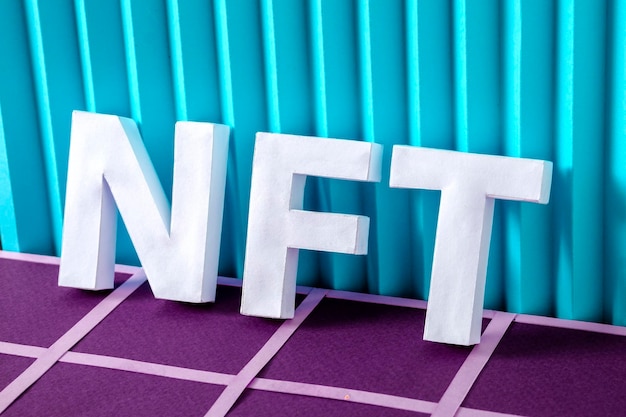 NFT 3D letter designation token technology blockchain cryptocurrency and business online and virtual