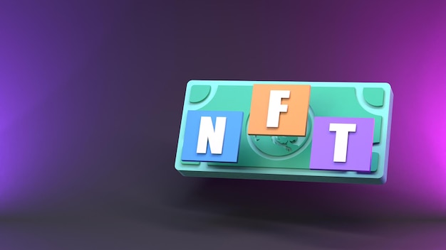 NFT composition from multicolored cubes and money Crypto concept 3d render