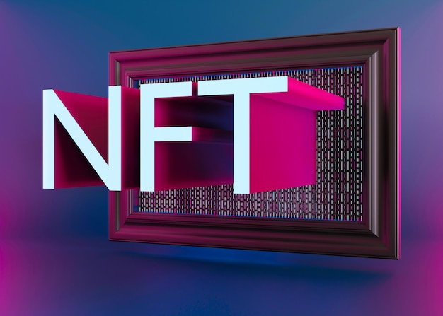 NFT non fungible token Creation of digital crypto art sale on NFT marketplace Selling games characters blockchain assets and digital artwork Future cryptocurrencies and ecommerce 3d render