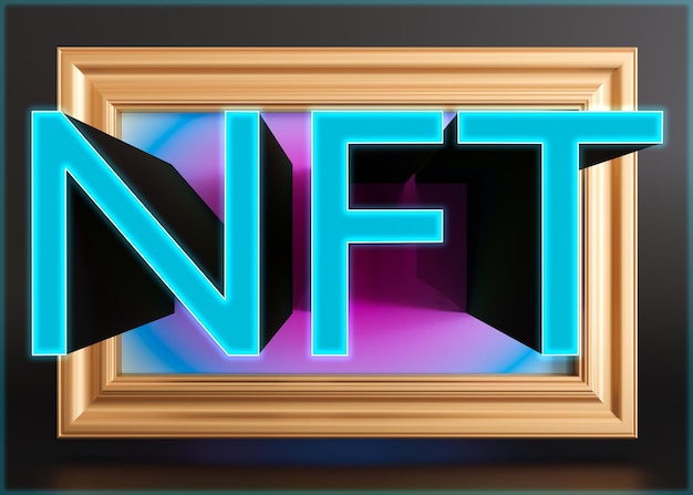 NFT non fungible token Creation of digital crypto art sale on NFT marketplace Selling games characters blockchain assets and digital artwork Future cryptocurrencies and ecommerce 3d render