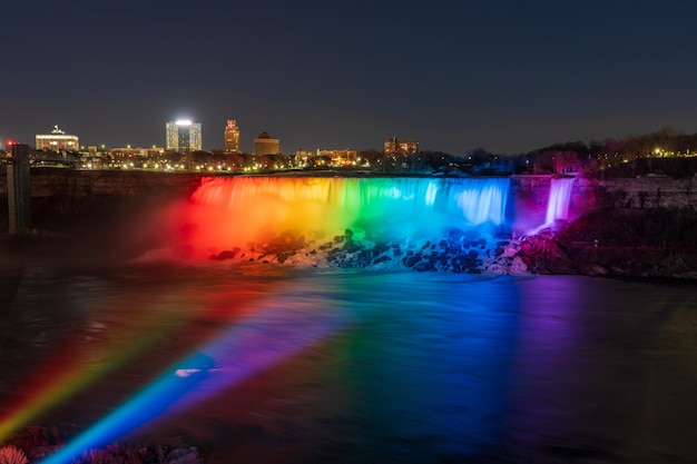 Niagara Falls American Falls winter illumination in night time