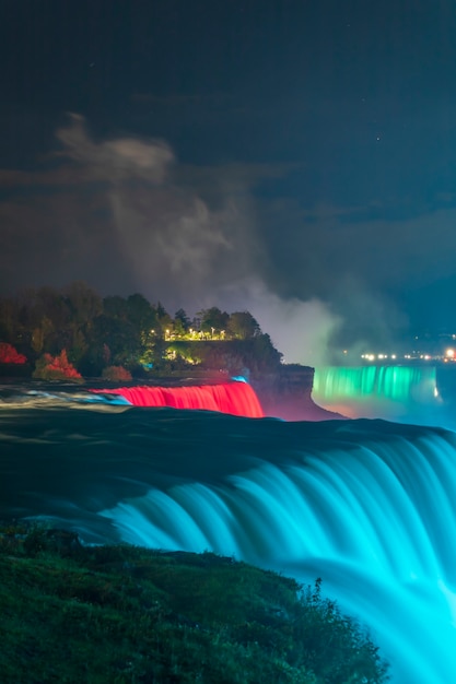 Niagara Falls  colorful illuminations of the waterfall View from American Side