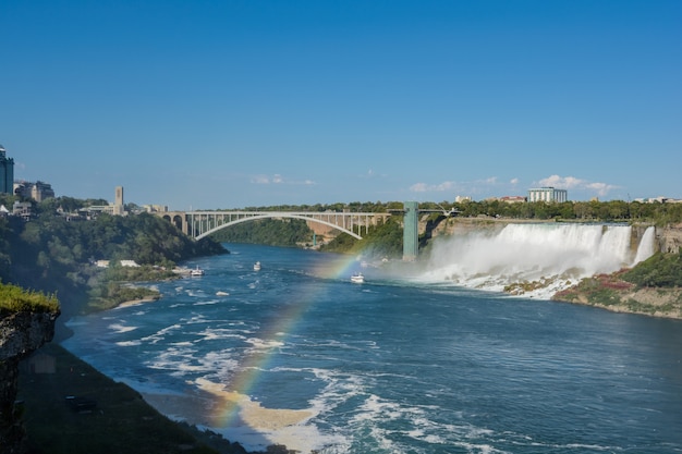 Niagara Falls Landscape, boat and Rainbow in Canada side.