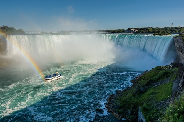 Niagara Falls Landscape, boat and Rainbow in Canada side.