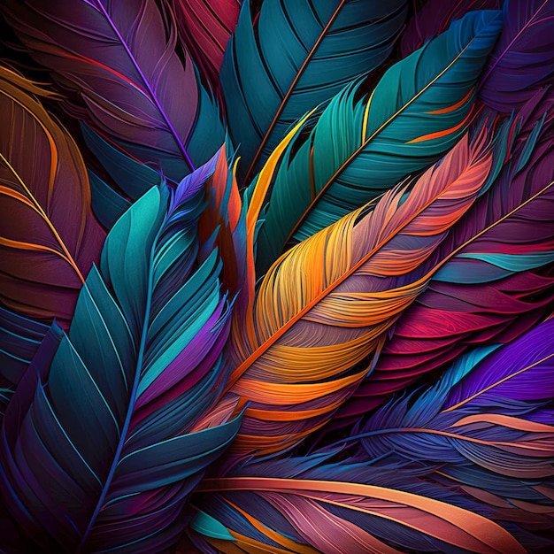 Nice background of colored feathers Generative AI technology