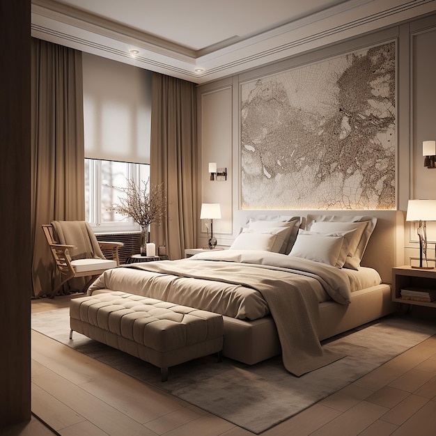 nice cozy and comfy bedroom illustration modern style with modern interior design