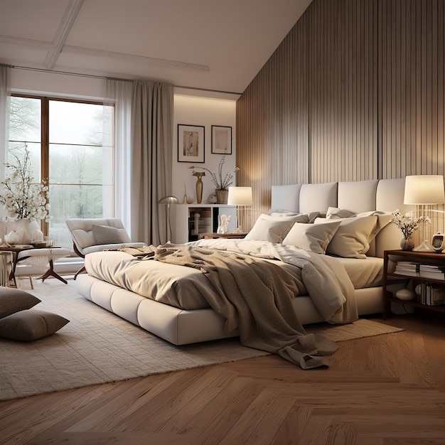 nice cozy and comfy bedroom illustration modern style with modern interior design