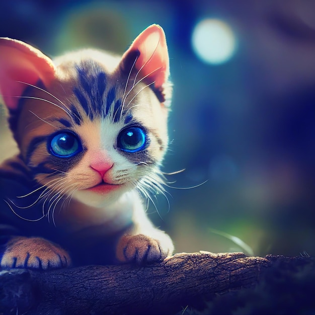 Nice and cute kittens in digital realistic illustration. Front face baby cat with nice lighting.