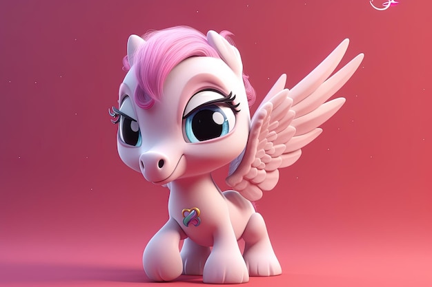 Nice drawing of a pink pegasus in 3d 3d generated