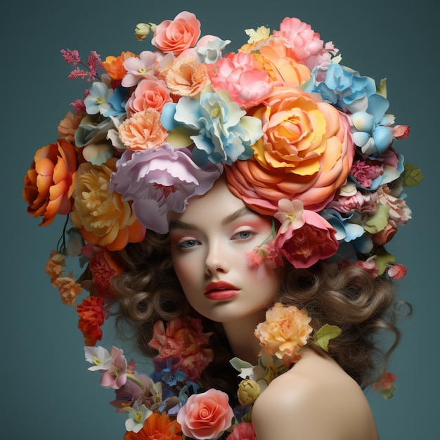 Nice Girl Colorful flower decoration head images Generative AI