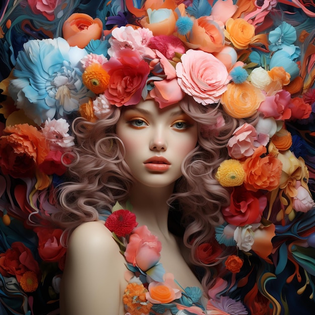 Nice Girl Colorful flower decoration head images Generative AI