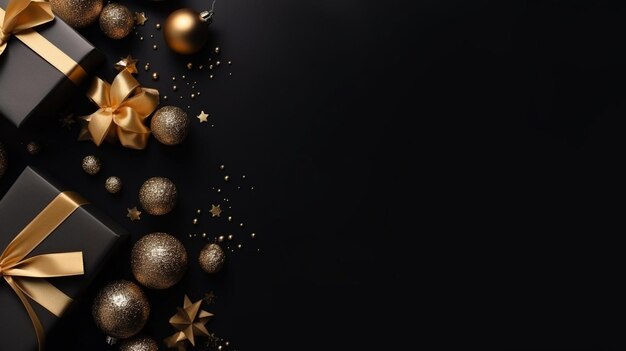 A nice golden elements with black gift boxes on dark black background