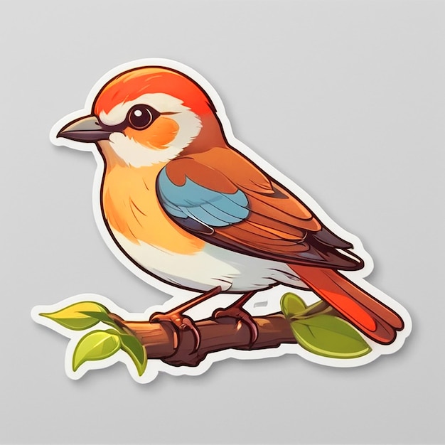 A nice graphics bird standing on a branch closeup sticker design photo