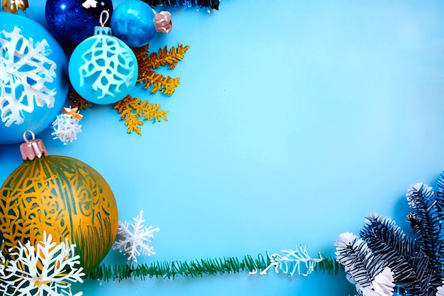 Nice greeting christmas on blue background with Christmas decorations