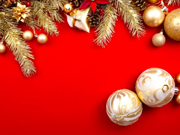 Nice greeting christmas on red background with Christmas decorations