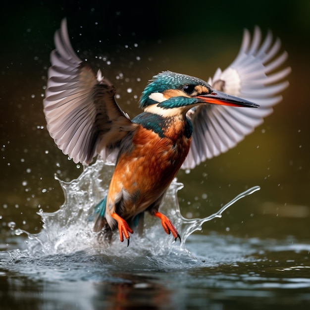 Nice kingfisher emerging from the water images Generative AI