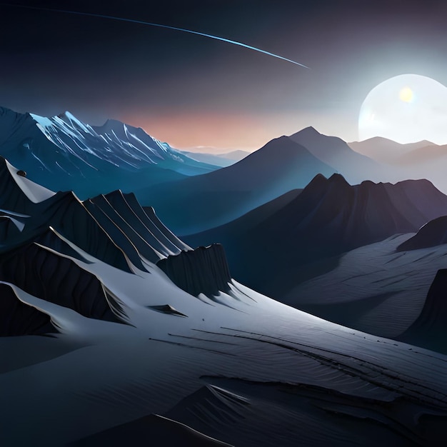 A Nice mountain night view with moon AI Generated Use web and any type of design projects