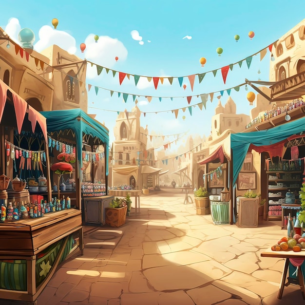 Nice outdoor decorated market in a sunny day generative ai