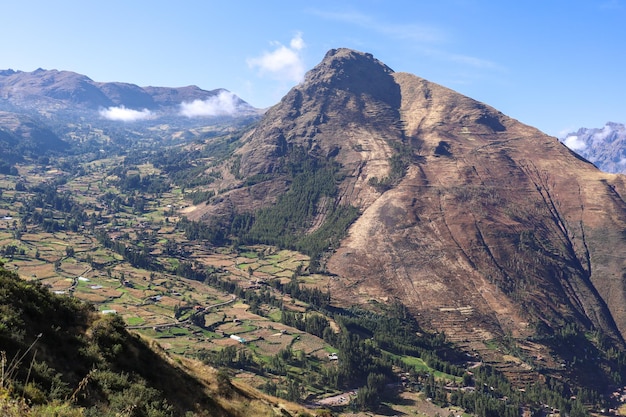 Nice view of the town of Pisac from the ruins with the same name in Cusco