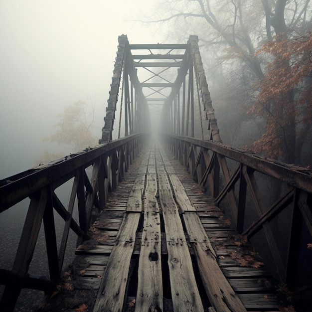 Nice view wooden bridge fog disappeared images Generative AI