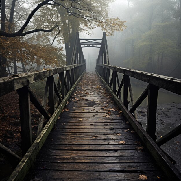 Nice view wooden bridge fog disappeared images Generative AI