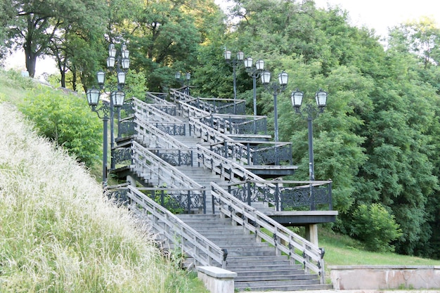 nice wooden stairs in the city park