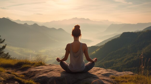 Nice young woman meditating images Generative AI