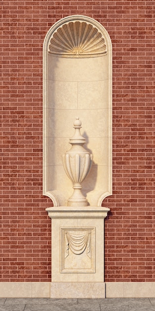 Niche in a classic style with a vase on a brick wall. 3d rendering