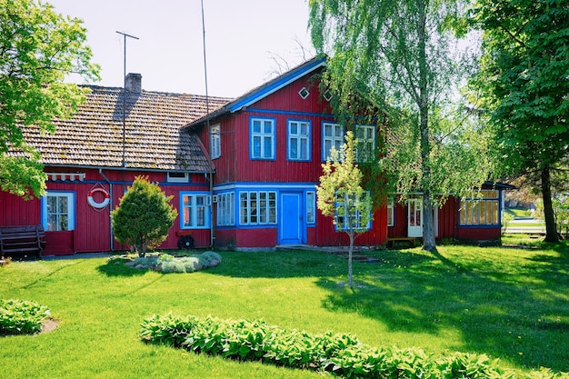 Nida, Lithuania - May 10, 2016: House architecture at Nida resort town near Klaipeda in Neringa in the the Baltic Sea and the Curonian Spit in Lithuania.