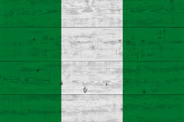 Nigeria flag painted on old wood plank