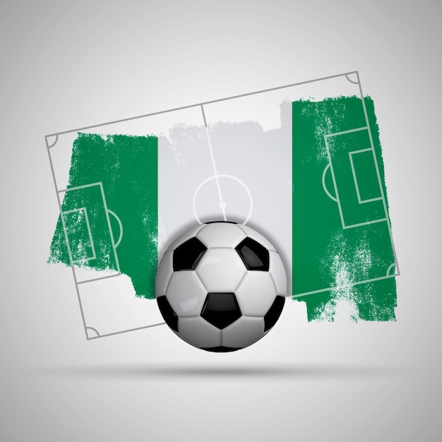 Nigeria flag soccer background with grunge flag football pitch and soccer ball