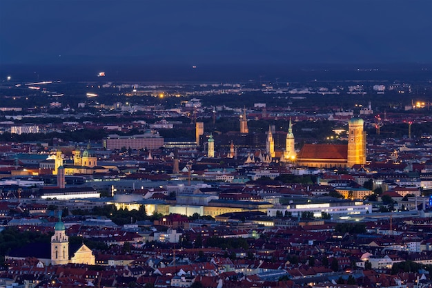 Night aerial view of Munich, Germany