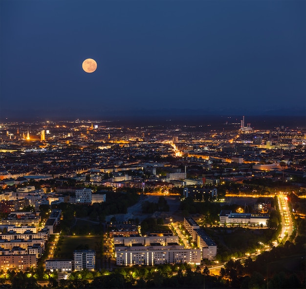 Night aerial view of Munich, Germany