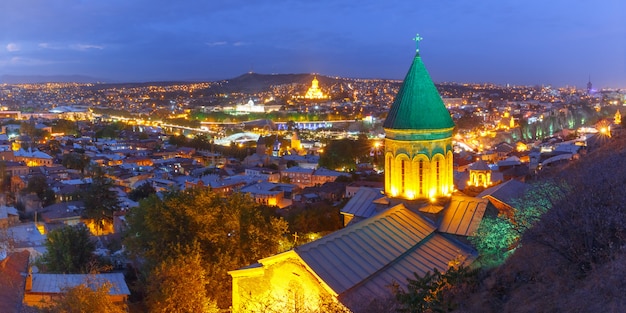 Night aerial view of Old Town, Tbilisi, Georgia