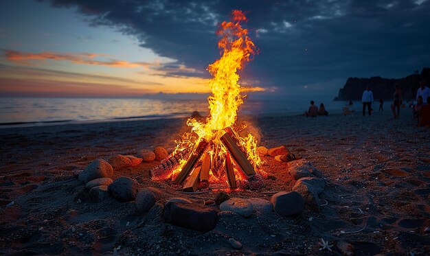 Night Beach Bonfire Gathering