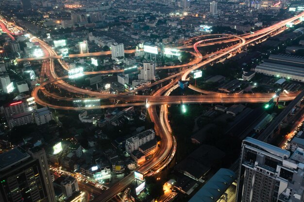 Night a big modern city with highways, top view