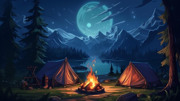 Night camping in the mountains