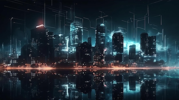 Night city Cyberpunk landscape concept AI generated