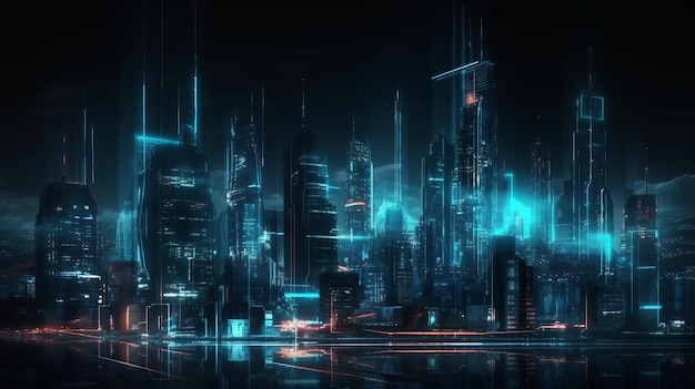 Night city Cyberpunk landscape concept AI generated