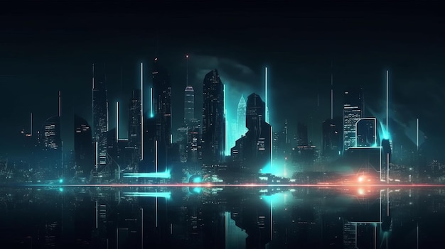 Night city Cyberpunk landscape concept AI generated