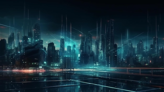 Night city Cyberpunk landscape concept AI generated