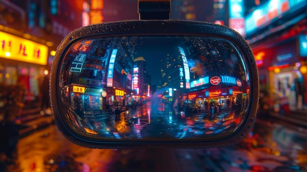 Night city reflections in rearview mirror generative ai