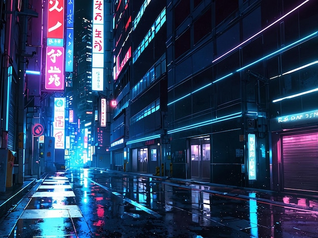 Photo night city street neon city futuristic neon city cyberpunk style