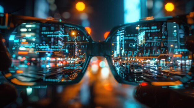 Photo night city through futuristic glasses