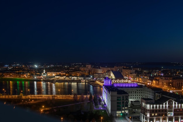 Night city view from the top of hotel in Kazan at night May 2022