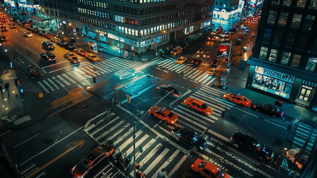 Photo night cityscape busy intersection traffic scene