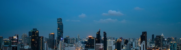 Night cityscape and highrise buildings in metropolis city center