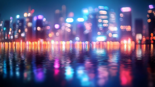 Photo night cityscape reflections sparkling urban lights on water