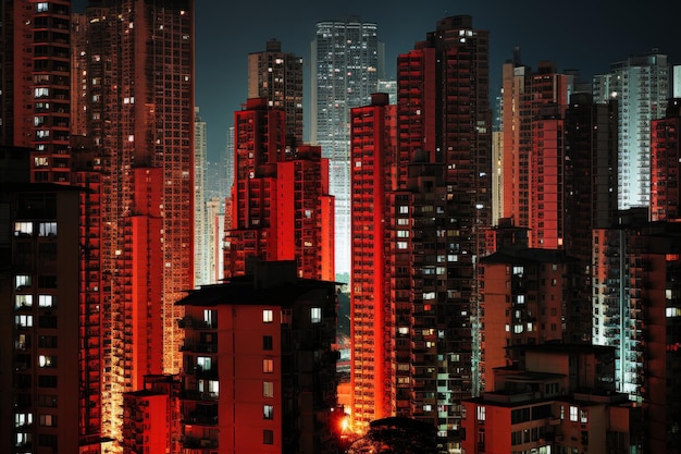 Night cityscape rows of residential buildings with glowing windows creating a starry sky pattern